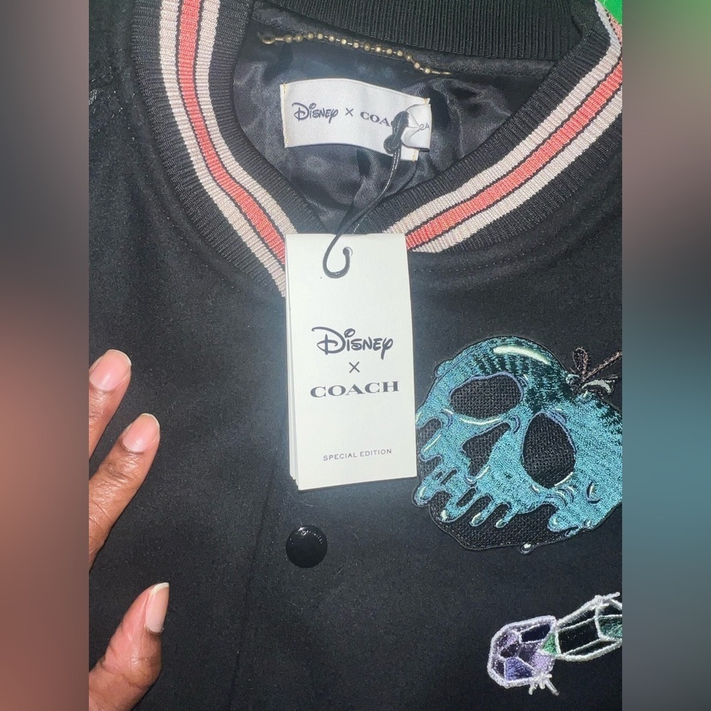 NWT Disney x Coach 10% Leather Black Varsity Jacket size 8 - Picture 11 of 17
